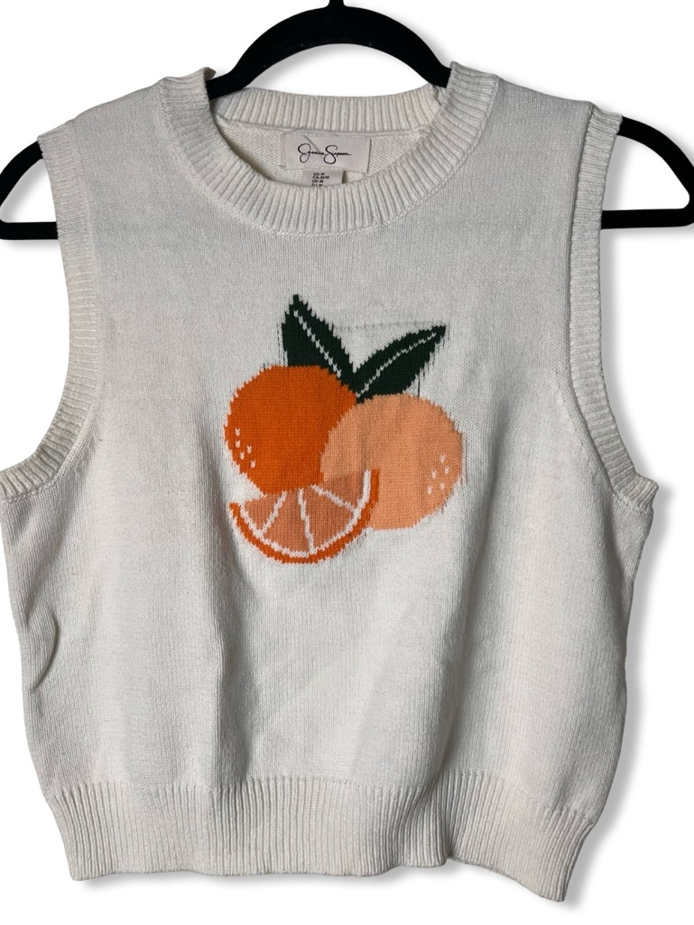 Jessica Simpson Women’s Crop Orange Intarsia Knit Sweater Vest Ivory Sz.‎ M